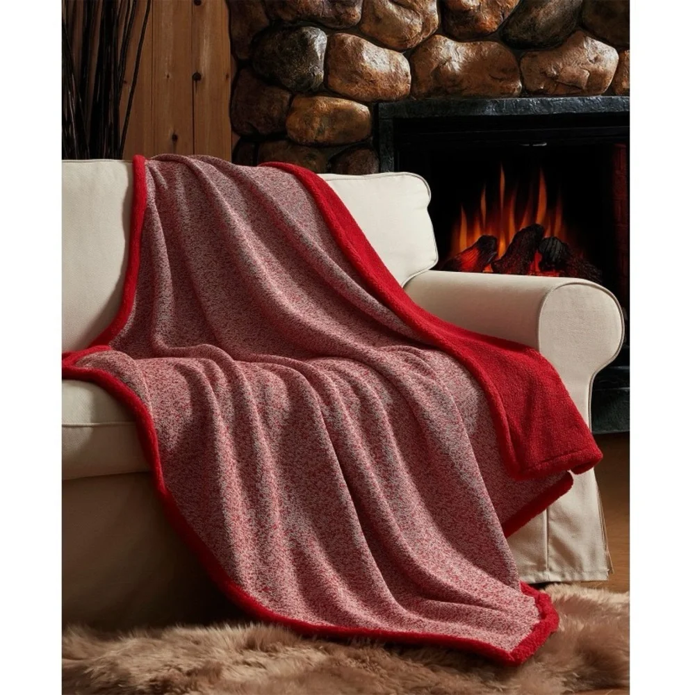 Fleece Heathered Knit Throw Sherpa Reverse Red Perfect 4 Anytime Of The Year